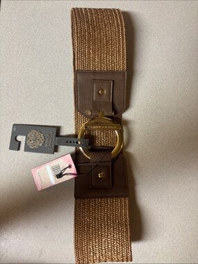 BNWT WOMEN VINCE CAMUTO woven raffia belt M/L GOLD ACCENTS